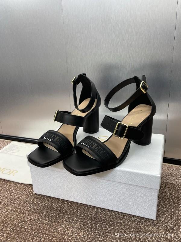 2025 Women Dior Black Leather Sandals Buckle KFY00310