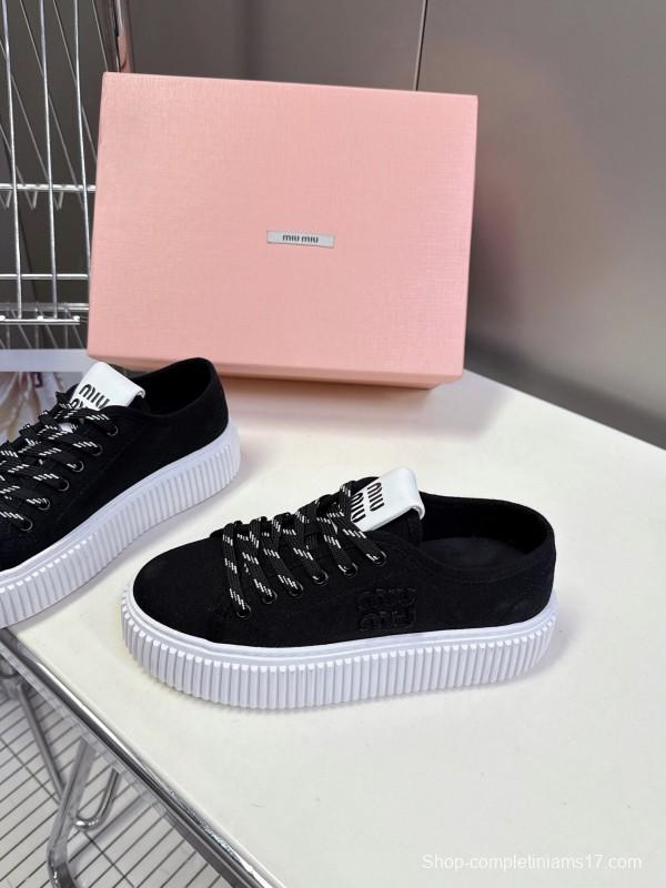 2025 Women Miu Miu Black Canvas Sneakers LY