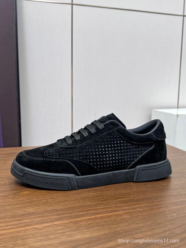 2025 Men Dolce & Gabbana Black Suede Leather Casual Sneakers LY00280