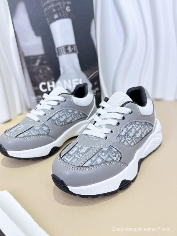 2024 Kids CHANEL Black White Leather Sneakers