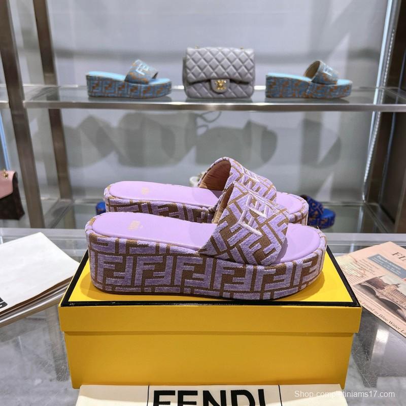 2025 Fendi Lavender Brown Canvas Slippers