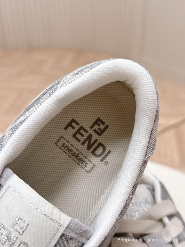2025 Women Fendi Grey Suede Mesh Sneakers LY00340
