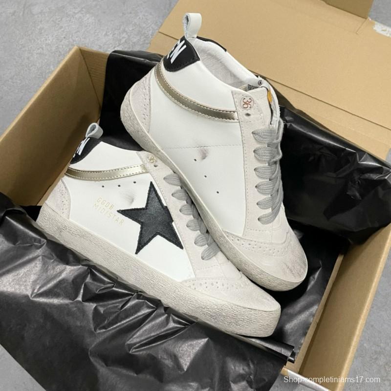 2024 Women GGDB White Black Leather Mid Star High Top Sneakers MJ00300