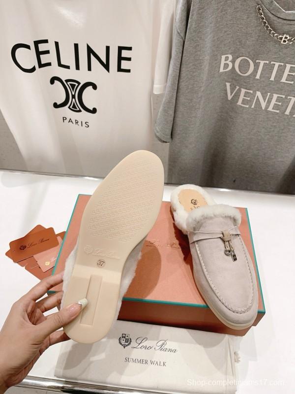 2024 Slippers LP Beige Suede Fur Loafer