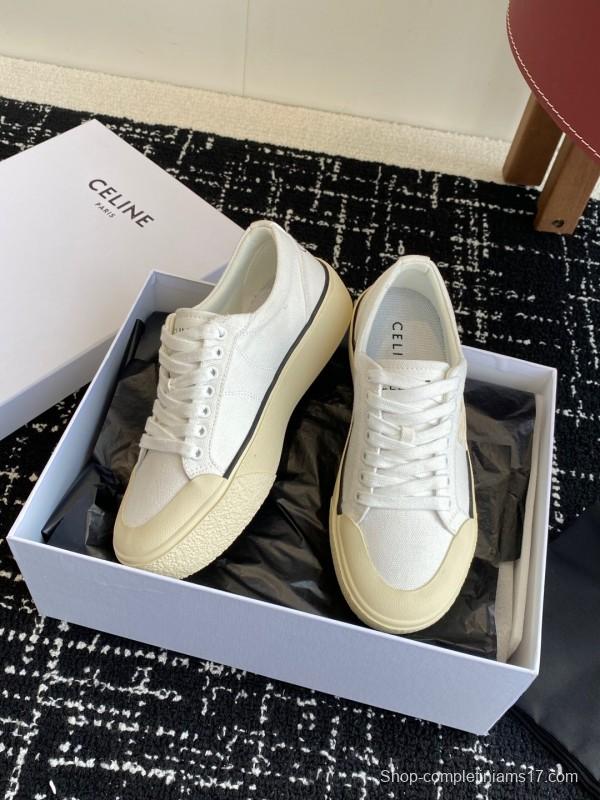 2025 Women Celine White Canvas Sneakers CR-03