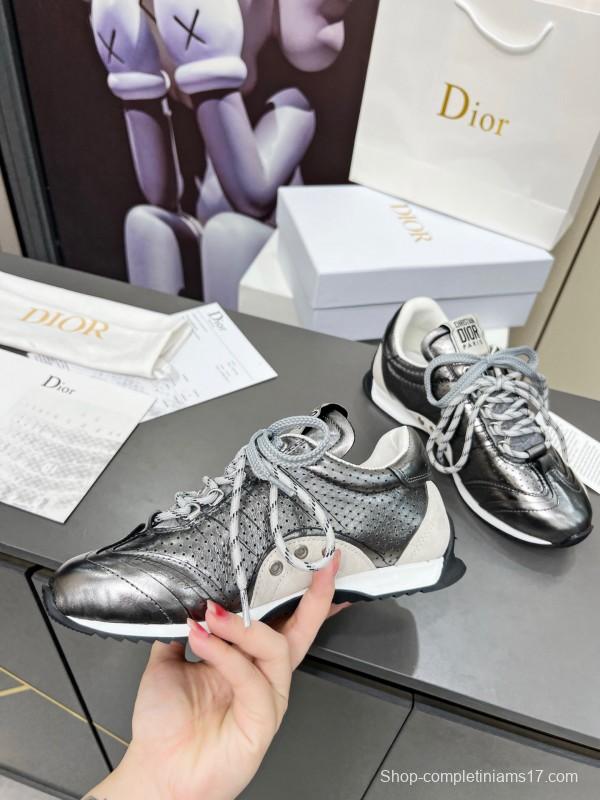 2025 Women Dior Silver Leather Suede Sneakers Christian Dior Paris KFY00310