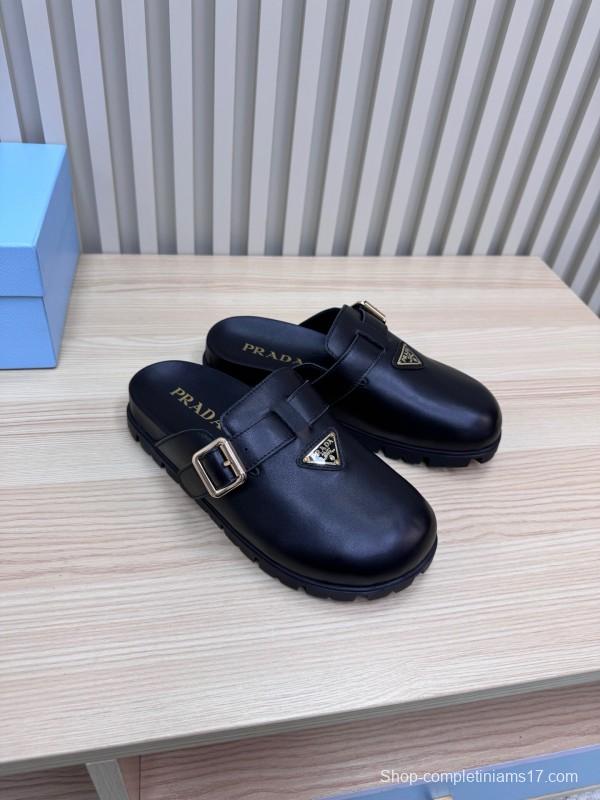 2025 Slippers Prada Black Leather Slippers
