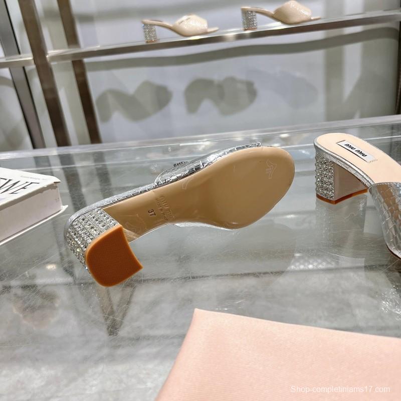 2025 Women Miu Miu Silver Leather Mules