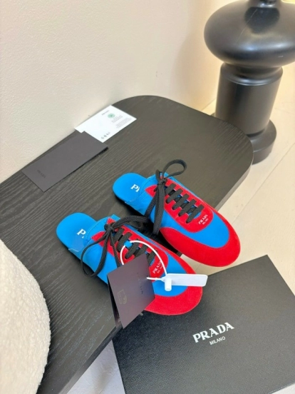 2025 Women Prada Blue Red Suede Leather Sneakers