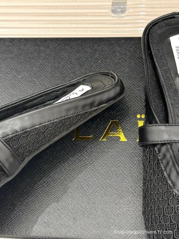 2025 Slippers YSL Black Mesh Leather