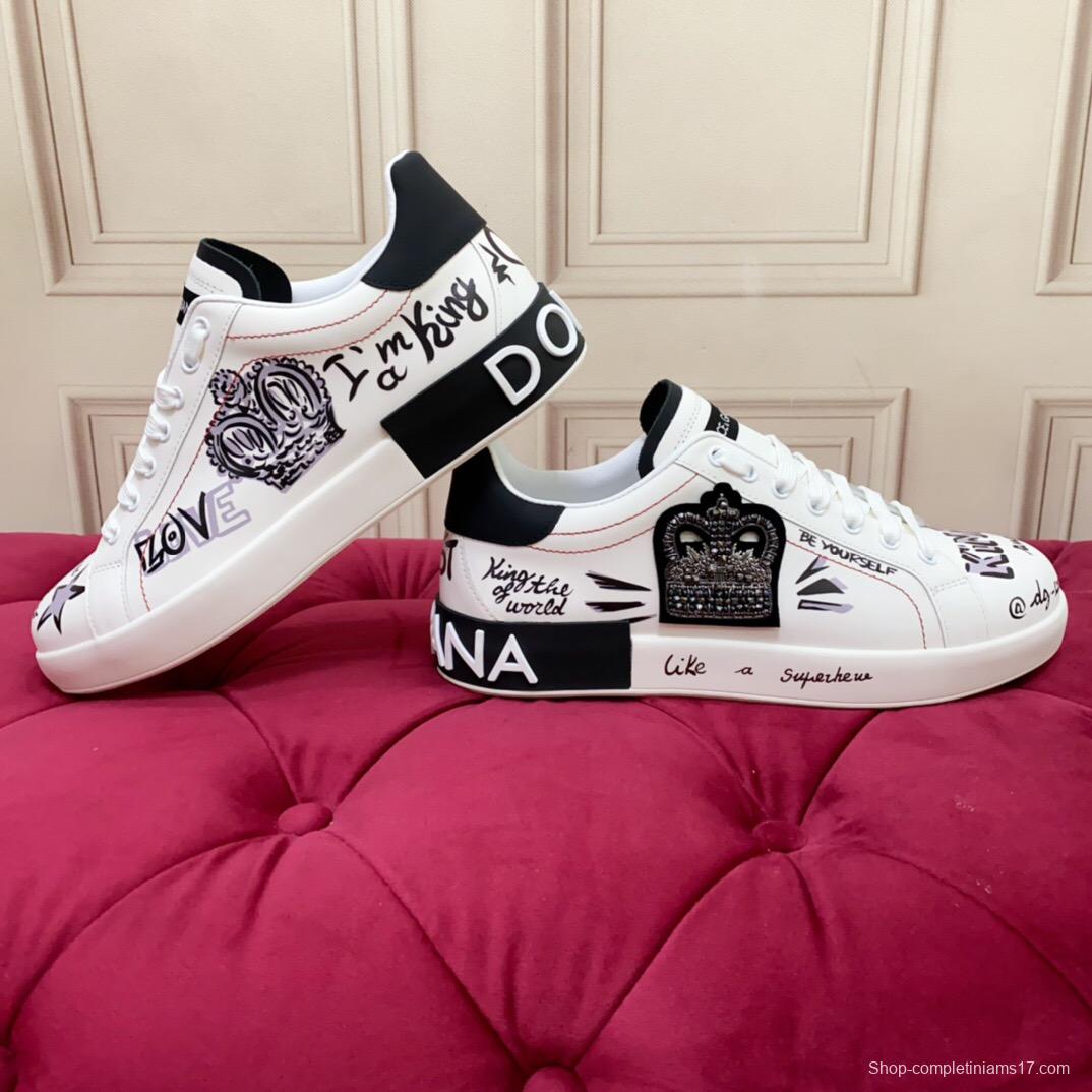 2025 Women Dolce & Gabbana White Black Leather Sneakers LY00340(F)