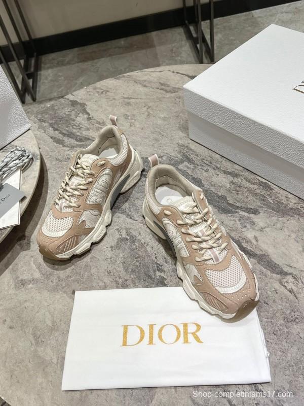 2025 Women Dior Beige White Mesh Leather Sneakers