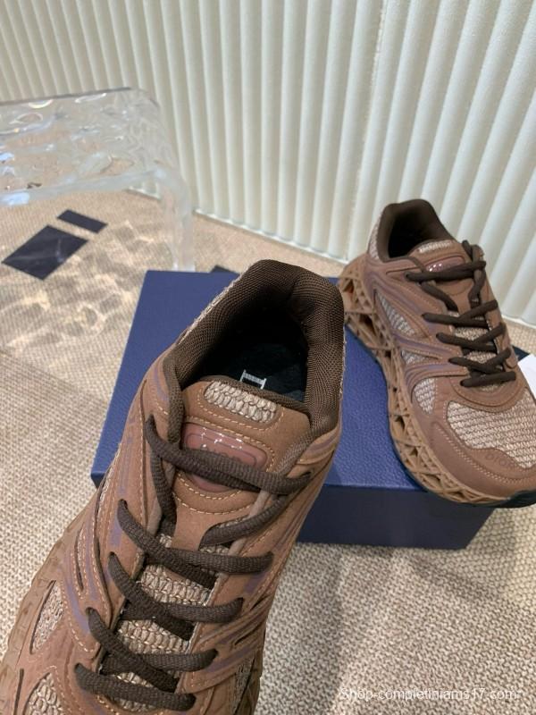 2024 Unisex Dior Brown Mesh Leather Sneakers MJ00400