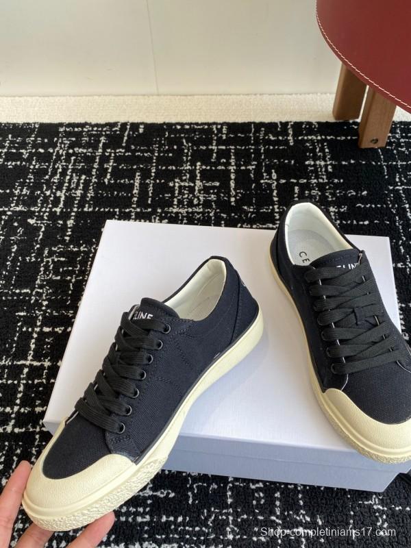 2025 Women Celine Black White Canvas Sneakers CR-03