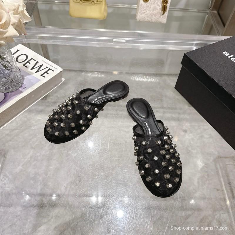 2025 Slippers Alexander Wang Black Leather Studded LY00310