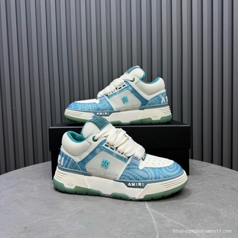 2024 Unisex Amiri Blue White Mesh Leather Sneakers MJ00360