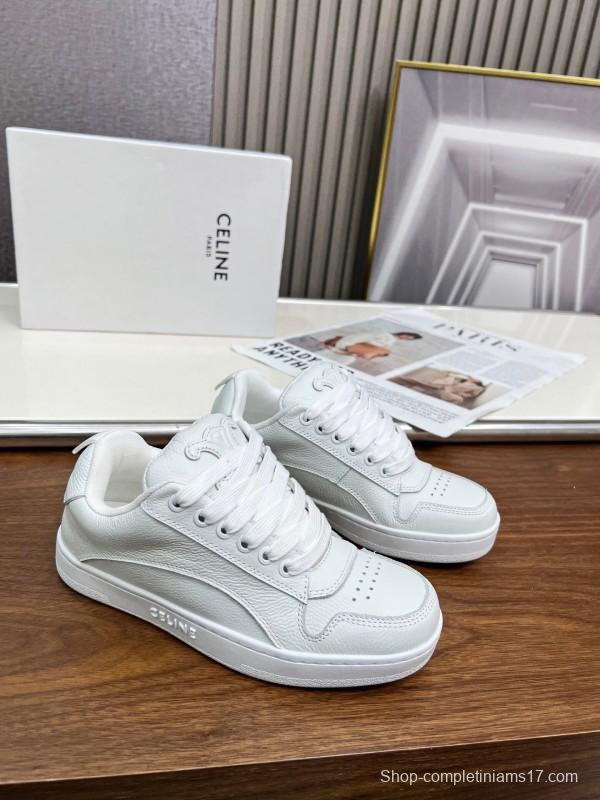 2025 Unisex CELINE White Leather Sneakers KFY00260