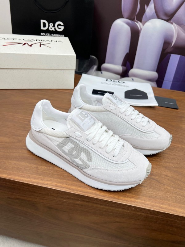 2025 Unisex Dolce & Gabbana White Mesh PU Sneakers LY00300