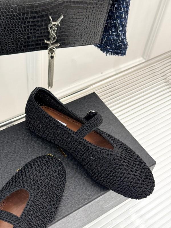 2025 Women AlAIA Black Woven Leather Mary Jane KFY00310