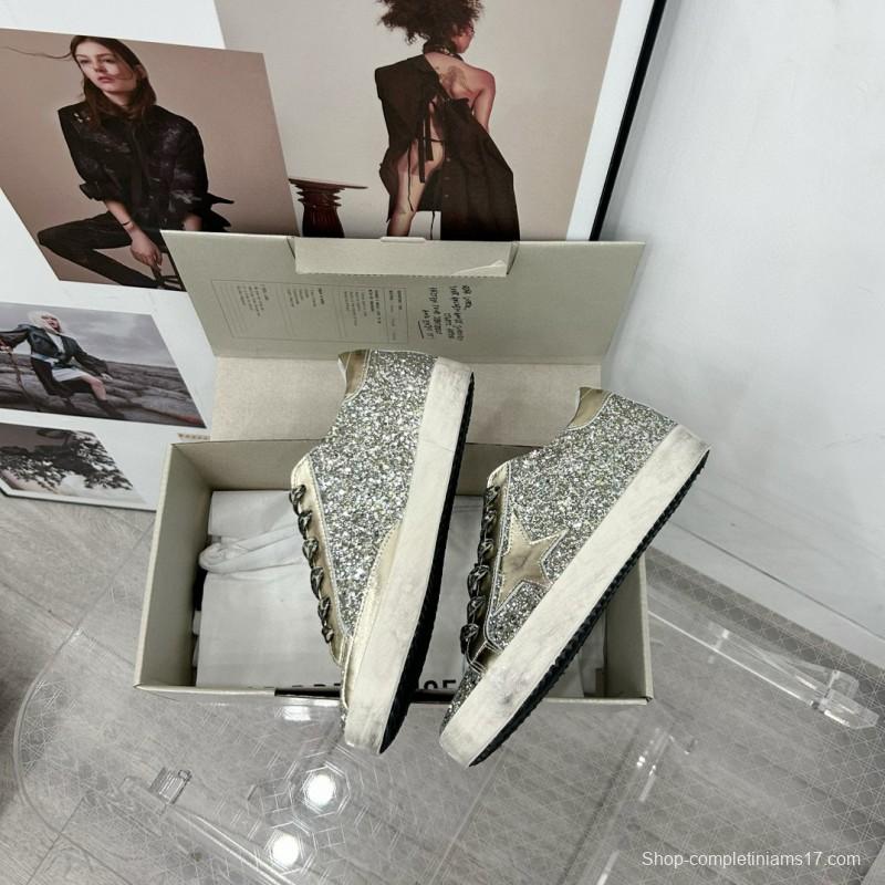 2025 Women GGDB Silver Glitter Leather Sneakers