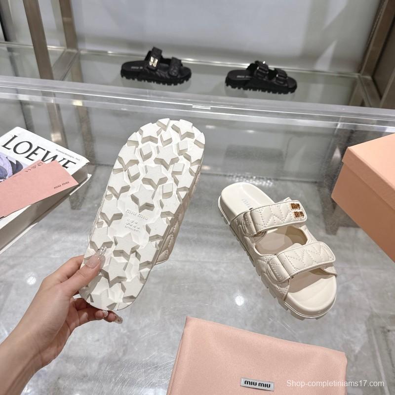 2025 Women Miu Miu White Leather Sandals