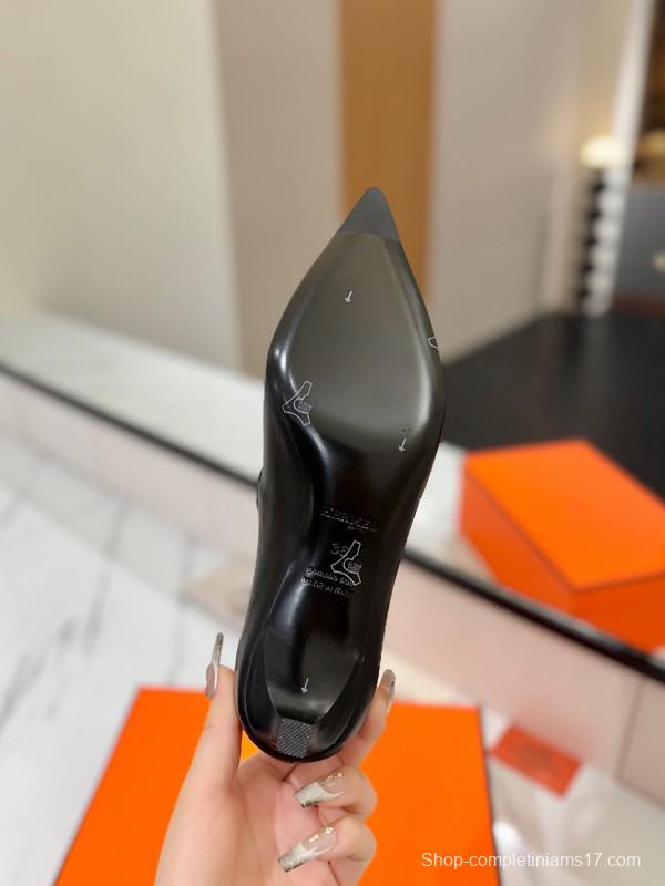 2025 Women Hermès Black Calfskin Leather Mary Jane 4cm Heel KFY00330