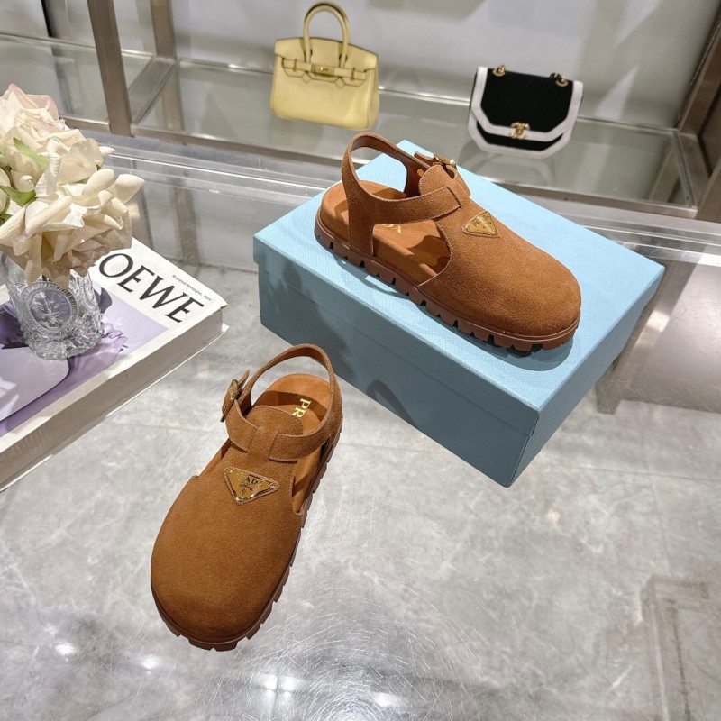 2025 Women Prada Brown Suede Sandals LY00270