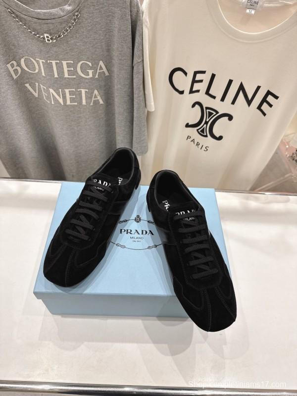 2025 Unisex Prada Black Suede Leather Casual Shoes KFY00300