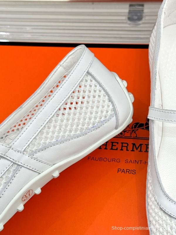 2025 Women Hermès White Mesh Mary Jane