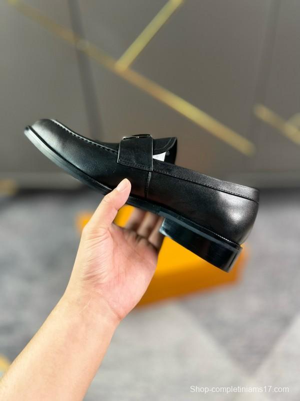 2024 Men Louis Vuitton Black Leather Loafers MJ00290