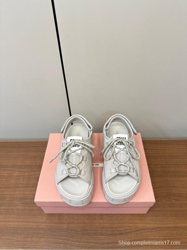2025 Women Miu Miu White Leather Sandals LY00240
