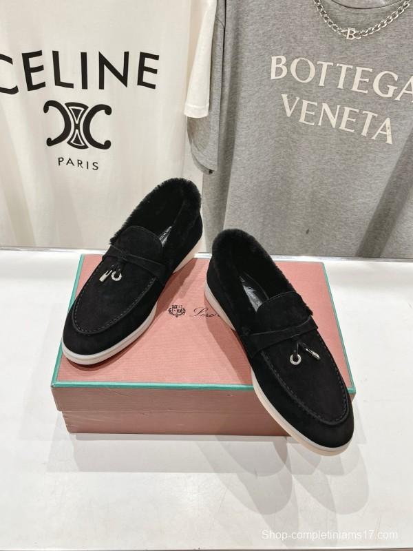 2024 Women LP Black Suede Fur Loafers