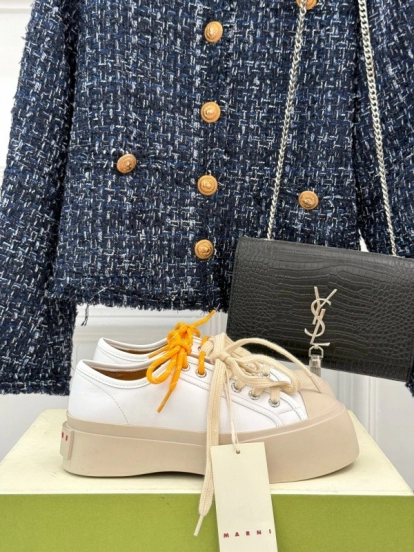 2025 Women Marni White Leather Chunky Sole Casual Sneakers LY00360(F)
