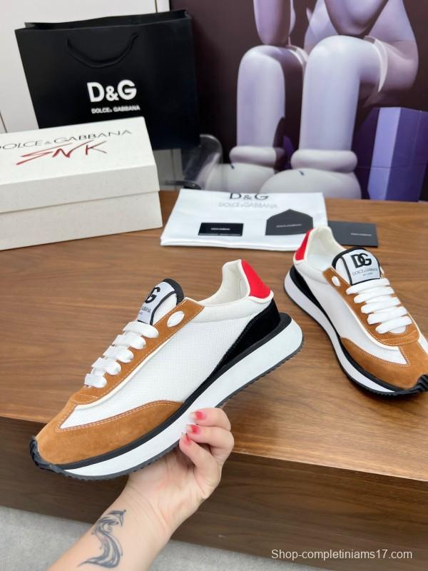 2025 Unisex Dolce & Gabbana White Red Black Suede Mesh Sneakers LY00300(F)/LY00301(M)