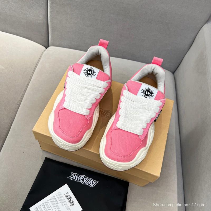 2025 Women HEYDAY Pink White Canvas Leather Wave Bread Sneakers KFY00260(F)