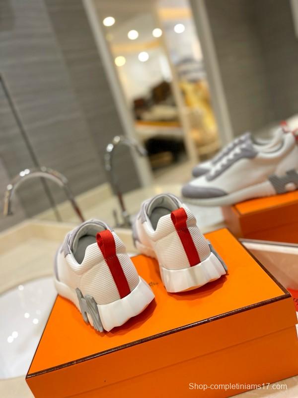 2024 Women Hermès white gray mesh suede sneakers