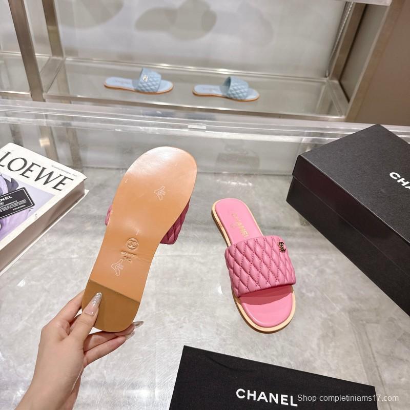 2025 Women Chanel Pink Lambskin Slippers LY00240