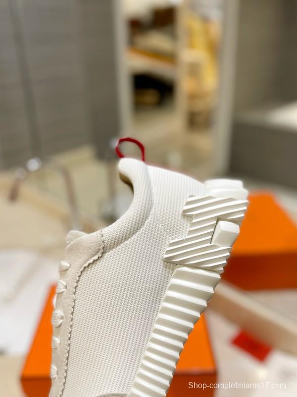 2024 Unisex Hermès White Imported Silky Calf Suede Rain Cloth Casual Sneakers MJ00320