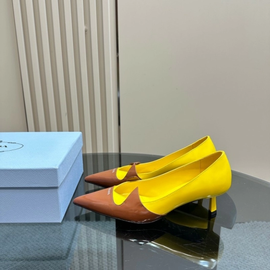 2025 Women Prada Brown Yellow Leather Heels KFY00310