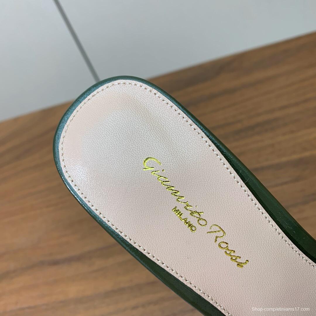 2025 Women Gianvito Rossi Green Leather High Heel Mules