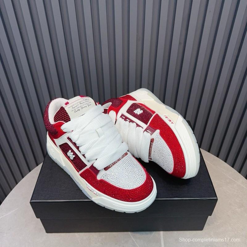 2024 Unisex Amiri Red White Leather Mesh Sneakers MJ00410