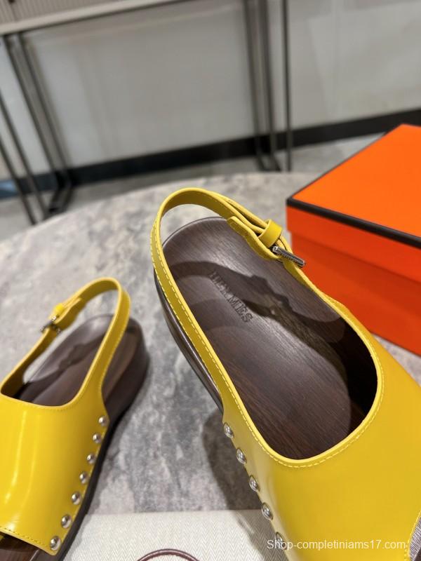 2025 Women Hermès Yellow Leather Sandals