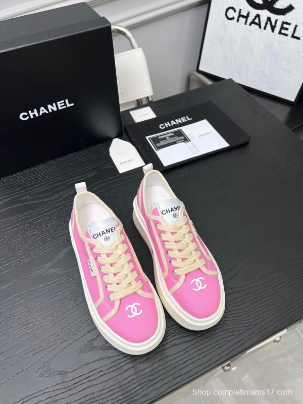 2025 Women Chanel Pink Canvas Sneakers LY00250