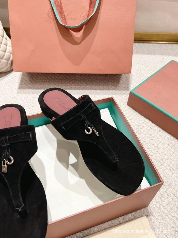 2025 Women LP Black Suede Slippers LY00250