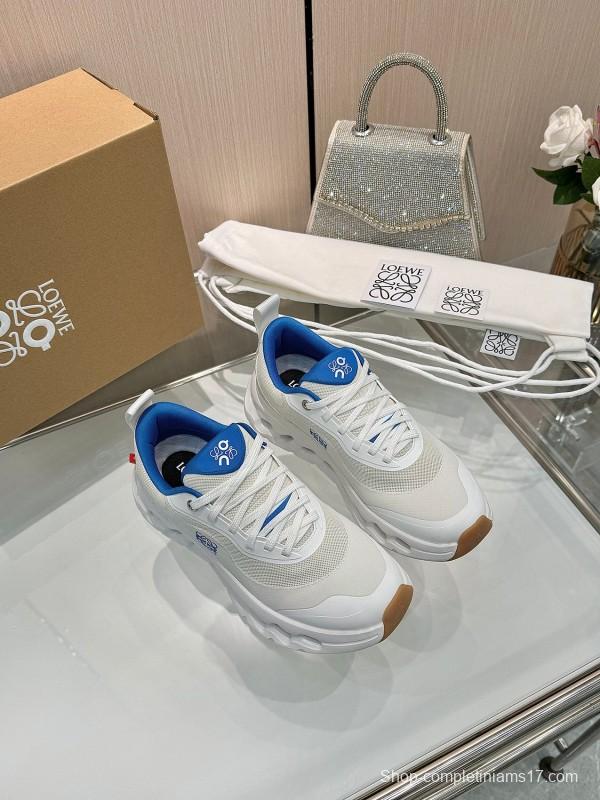 2025 Women Loewe White Blue Mesh Leather Sneakers