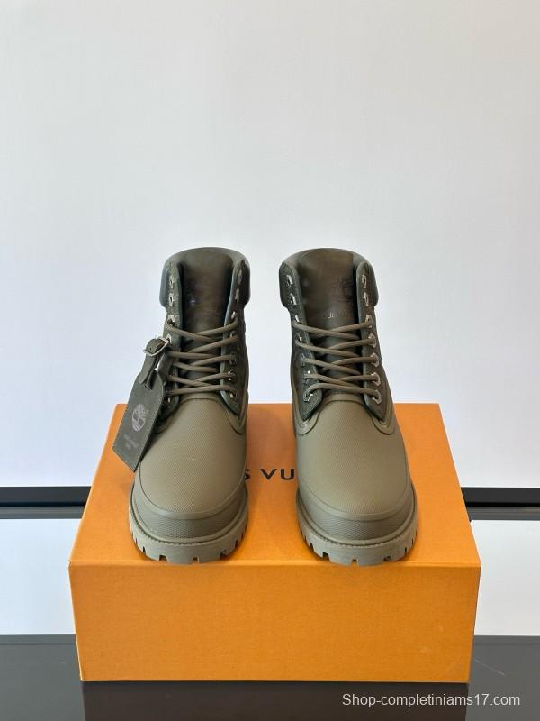 2024 Men Louis Vuitton Brown Rubber Leather Combat Boots MJ00390