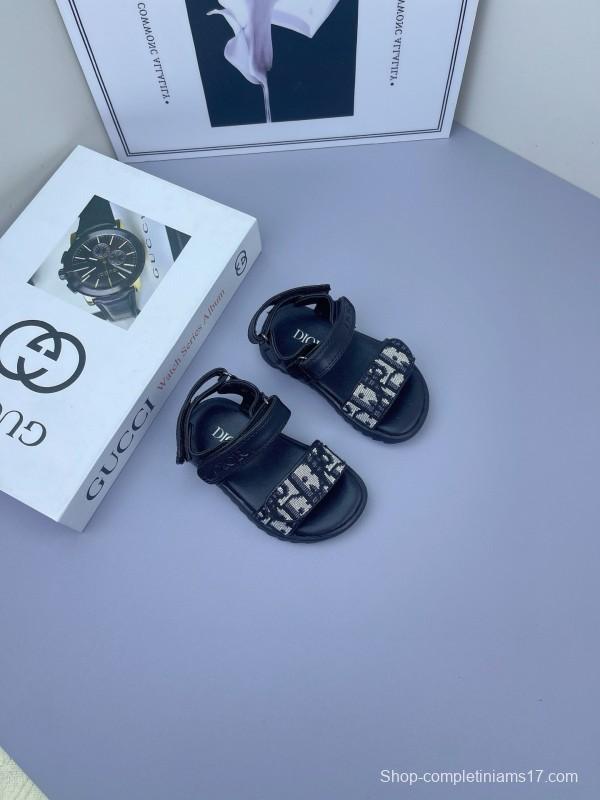 2025 Kids Dior Black Fabric Leather Sandals