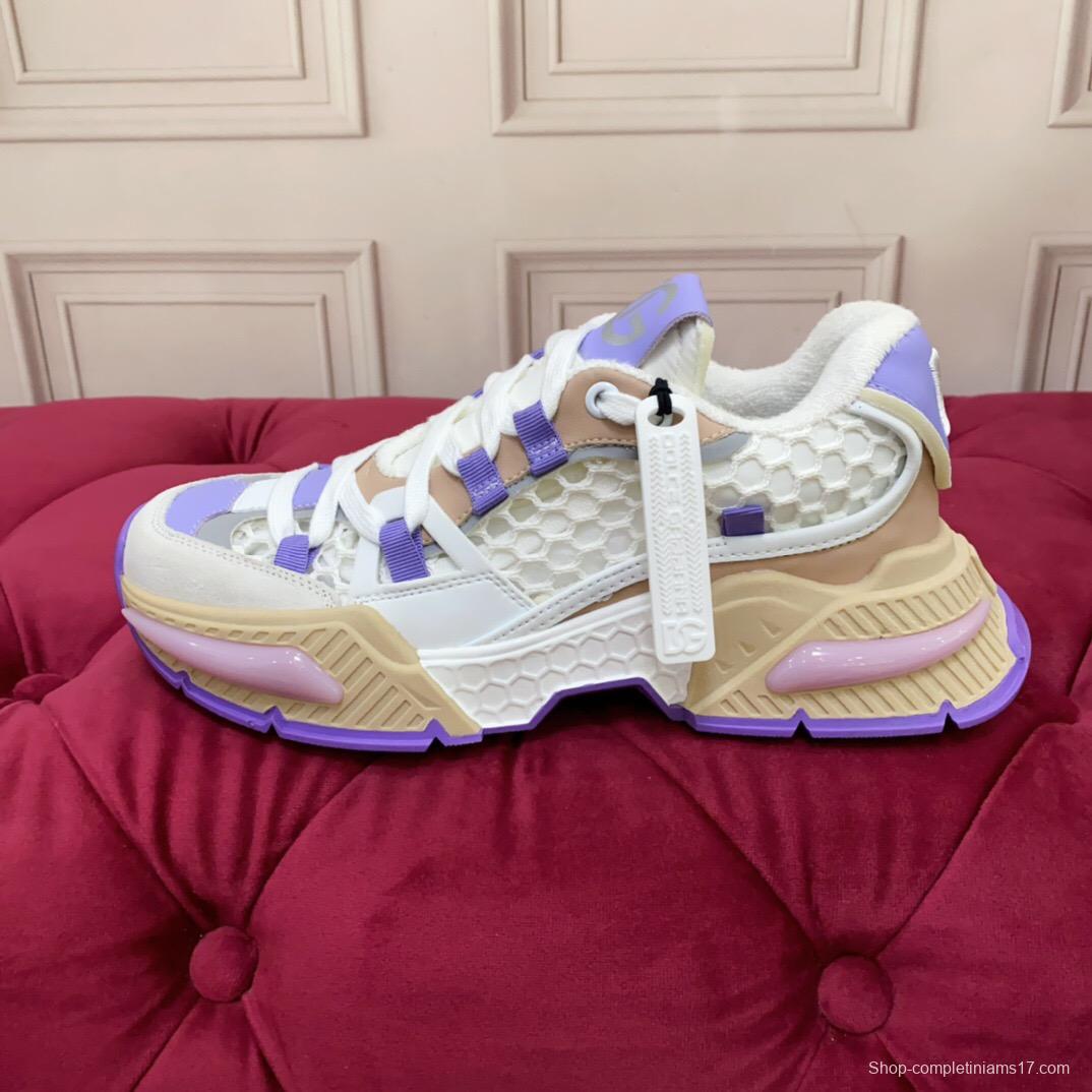 2025 Women Dolce & Gabbana White Purple Beige Mesh Leather Sneakers LY00340