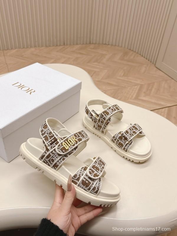 2025 Women Dior Brown Beige Canvas Sandals LY