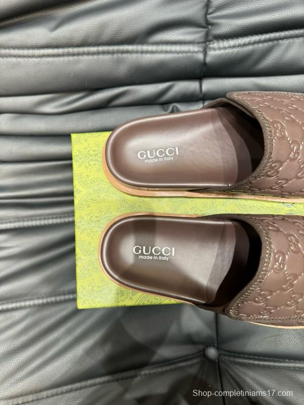 2024 Slippers Gucci Brown Leather Slippers MJ00200